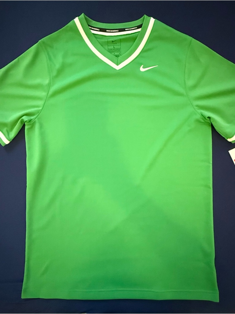 Nike Men's Bright Green V-Neck Athletic Polo with White Trim